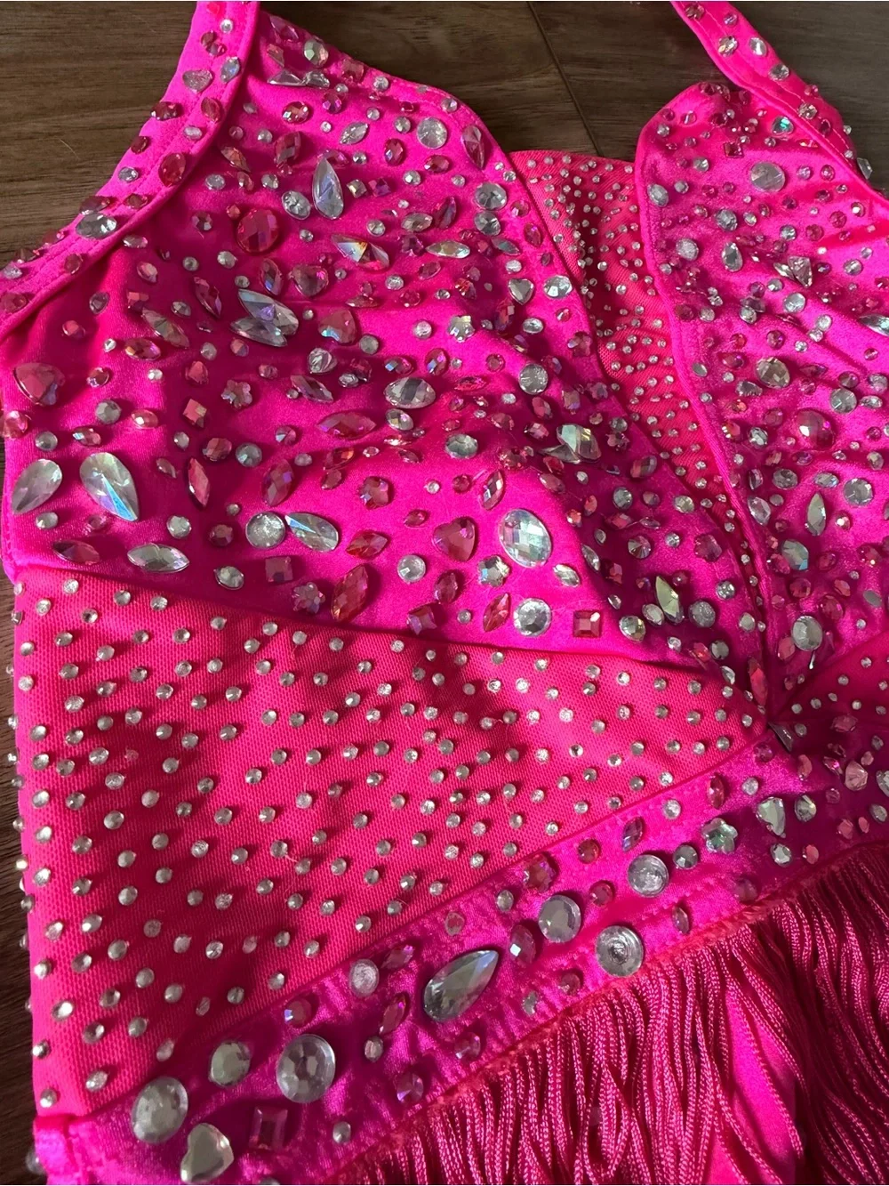 (2) Girls Hot Pink Sequin Fringe Dance Costume - LC